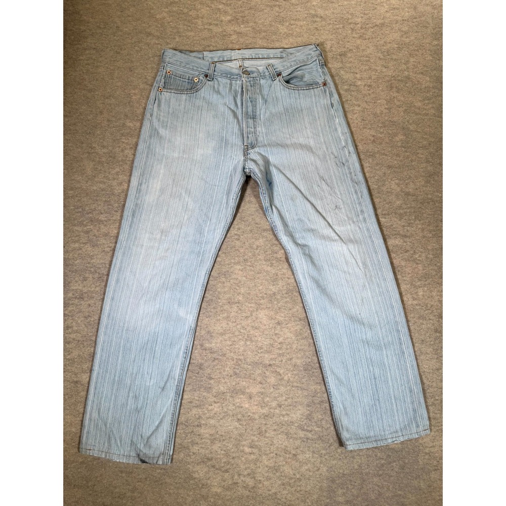 Levis 501 Jeans Men 36x36 Blue Denim Light Wash Mid Rise Straight Leg Button Fly
